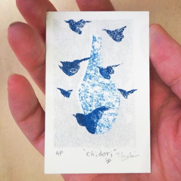 'Chidori'#mineograph #printmaking #peopleofprint #tomokokanzaki #blueandwhite